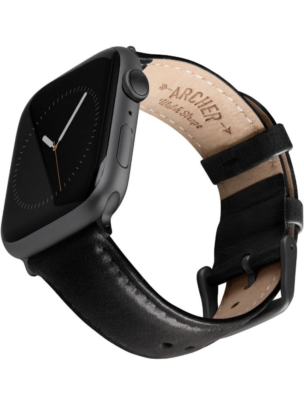 Men's Black/Matched Thread, Matte Gray Hardware Leather Straps Apple Watched